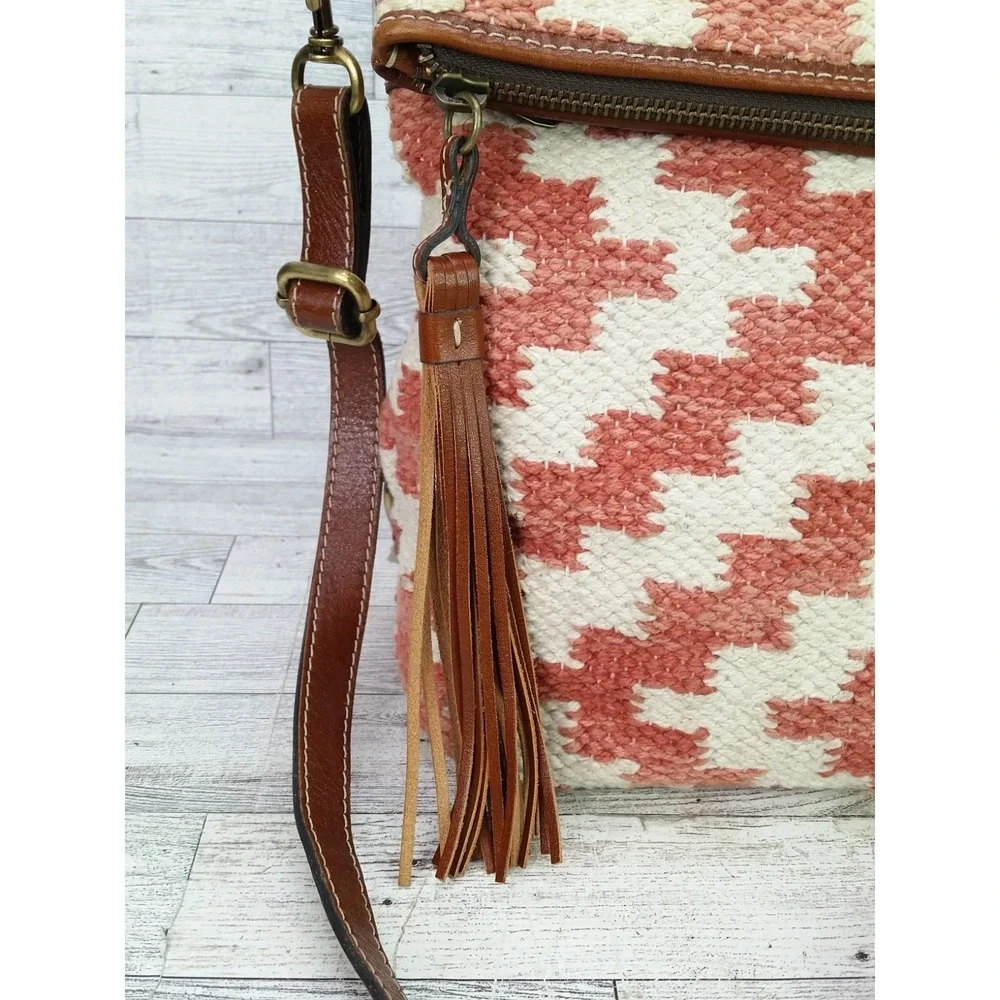 Patricia Nash Woven Casoli Convertible Shoulder Backpack Leather Carpet Bag